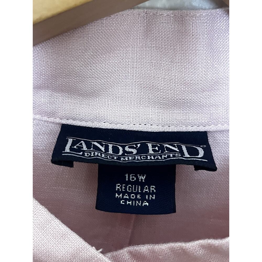Lands End 100% Linen Duster Tunic Button Up Side Slits Sz 16W Boho LagenLook - Picture 6 of 8